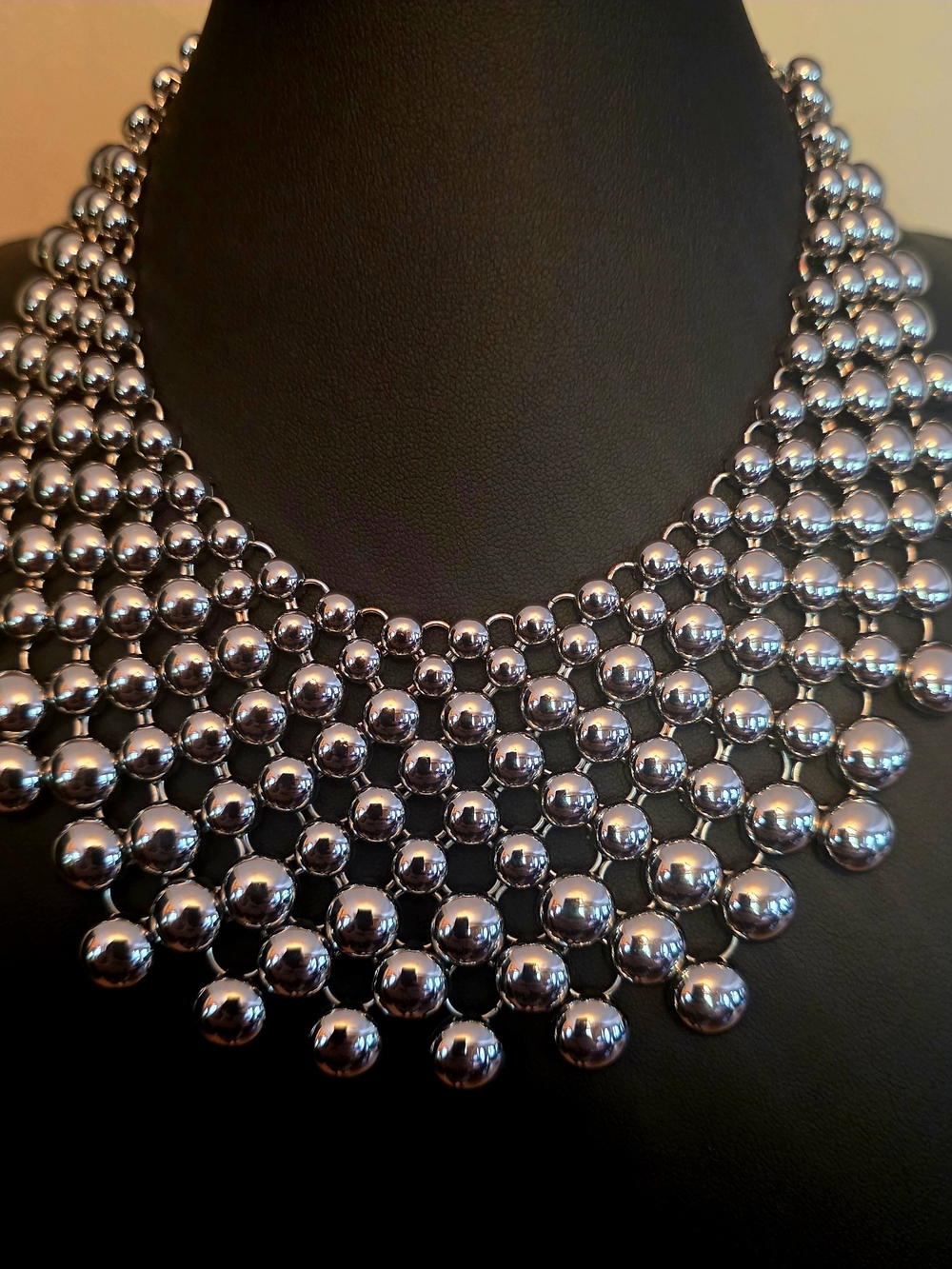 Statement Amria Singh Necklace.  Silvertone Metalic Beaded Collar/choker
